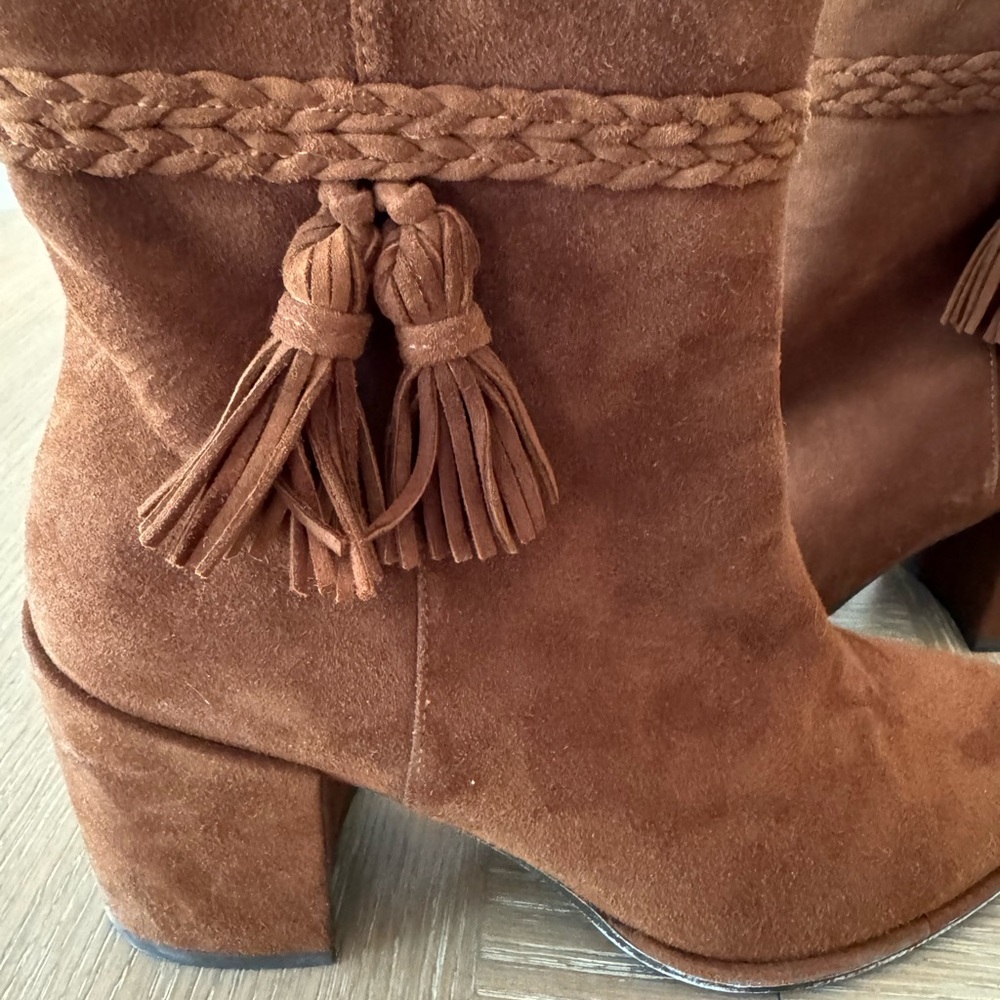 Stuart Weitzman Tazxie Block Heel Boots Walnut Brown Suede Sz 7M - Picture 4 of 15